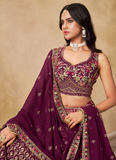 Comely Georgette Thread Embroidery Work Maroon Lehenga Choli For Women
