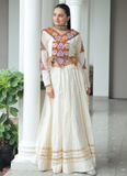 Cotton Gamthi Embroidered Off White Navratri Special Lehenga Choli