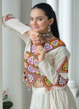 Cotton Gamthi Embroidered Off White Navratri Special Lehenga Choli