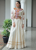 Cotton Gamthi Embroidered Off White Navratri Special Lehenga Choli