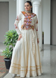Cotton Gamthi Embroidered Off White Navratri Special Lehenga Choli