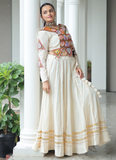 Cotton Gamthi Embroidered Off White Navratri Special Lehenga Choli