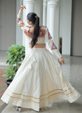 Cotton Gamthi Embroidered Off White Navratri Special Lehenga Choli