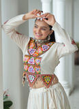 Cotton Gamthi Embroidered Off White Navratri Special Lehenga Choli