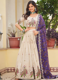 Cream Function Wear Pure Tissue Silk Heavy Embroidered Lehenga Choli