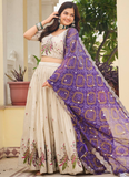 Cream Function Wear Pure Tissue Silk Heavy Embroidered Lehenga Choli