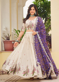 Cream Function Wear Pure Tissue Silk Heavy Embroidered Lehenga Choli