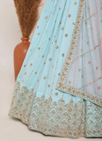 Crush Pattern Georgette Sky Blue Sequence Work Lehenga Choli