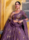 Crush Silk Lavender Sequence Embroidered Wedding Wear Lehenga Choli