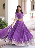 Dainty Purple Zari Embroidered Vichitra Silk Lehenga Choli For Wedding