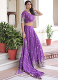 Dainty Purple Zari Embroidered Vichitra Silk Lehenga Choli For Wedding