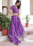 Dainty Purple Zari Embroidered Vichitra Silk Lehenga Choli For Wedding