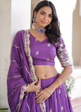 Dainty Purple Zari Embroidered Vichitra Silk Lehenga Choli For Wedding