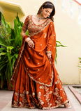 Dainty Zari Embroidered Work Orange Silk Lehenga Choli Set For Women
