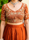Dainty Zari Embroidered Work Orange Silk Lehenga Choli Set For Women