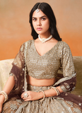 Dazzling Georgette Sequence Embroidery Brown Two Shaded Lehenga Choli