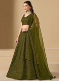 Dazzling Embroidered Work Mehendi Green Lehenga Choli For Wedding