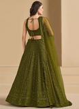 Dazzling Embroidered Work Mehendi Green Lehenga Choli For Wedding