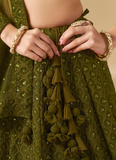 Dazzling Embroidered Work Mehendi Green Lehenga Choli For Wedding