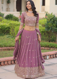 Delightful Sequence Embroidered Georgette Pink Lehenga Choli For Women