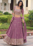 Delightful Sequence Embroidered Georgette Pink Lehenga Choli For Women
