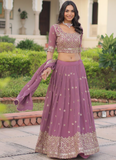 Delightful Sequence Embroidered Georgette Pink Lehenga Choli For Women