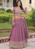 Delightful Sequence Embroidered Georgette Pink Lehenga Choli For Women