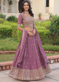 Delightful Sequence Embroidered Georgette Pink Lehenga Choli For Women