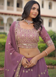 Delightful Sequence Embroidered Georgette Pink Lehenga Choli For Women