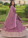 Delightful Sequence Embroidered Georgette Pink Lehenga Choli For Women