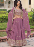 Delightful Sequence Embroidered Georgette Pink Lehenga Choli For Women