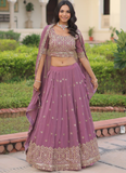 Delightful Sequence Embroidered Georgette Pink Lehenga Choli For Women