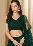 Delightful Bottle Green Sequins Embroidered Lehenga Choli For Mehendi