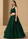 Delightful Bottle Green Sequins Embroidered Lehenga Choli For Mehendi