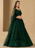 Delightful Bottle Green Sequins Embroidered Lehenga Choli For Mehendi