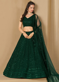 Delightful Bottle Green Sequins Embroidered Lehenga Choli For Mehendi
