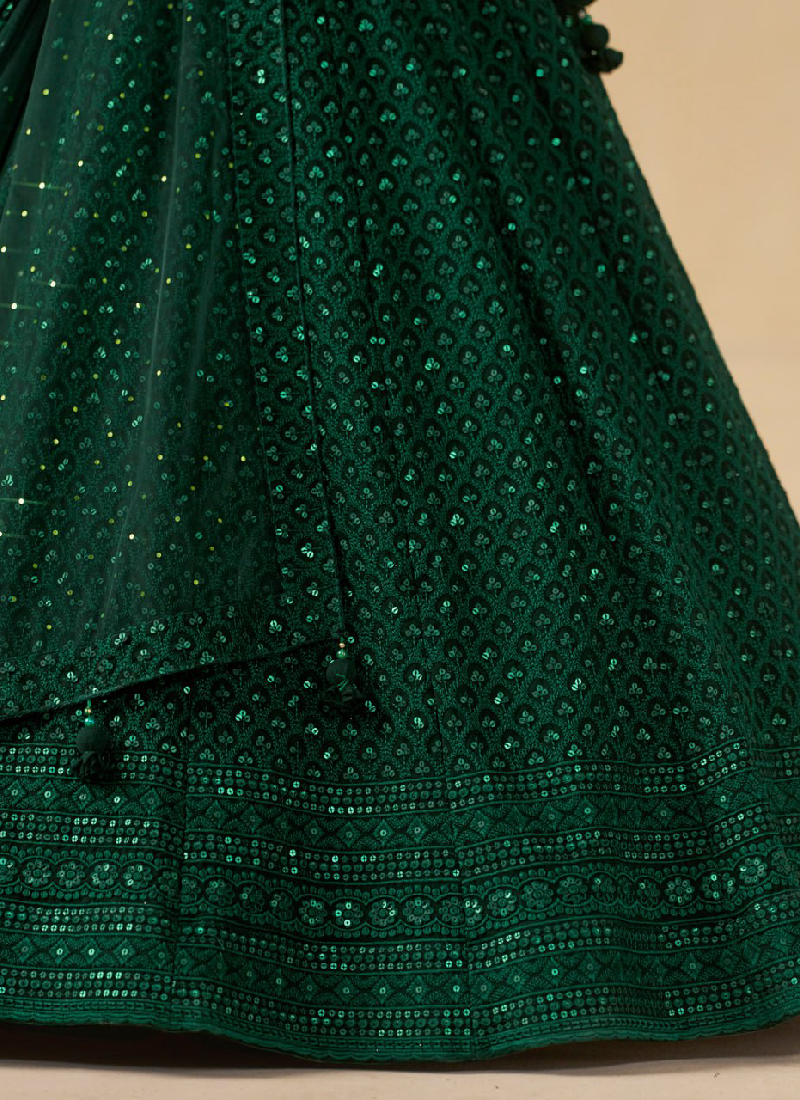 Delightful Bottle Green Sequins Embroidered Lehenga Choli For Mehendi
