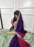 Delightful Thread Embroidered Pista Green Vichitra Silk Lehenga Choli
