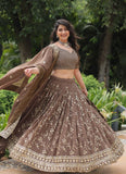 Designer Brown Zari Embroidered Work Georgette Lehenga Choli