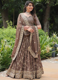 Designer Brown Zari Embroidered Work Georgette Lehenga Choli