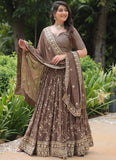 Designer Brown Zari Embroidered Work Georgette Lehenga Choli