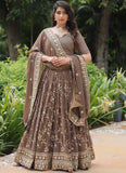 Designer Brown Zari Embroidered Work Georgette Lehenga Choli