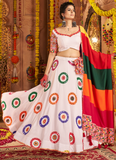 Designer Gamthi Real Mirror Work Viscose Cotton White Lehenga Choli