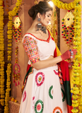 Designer Gamthi Real Mirror Work Viscose Cotton White Lehenga Choli