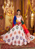 Designer Gamthi Real Mirror Work Viscose Cotton White Lehenga Choli