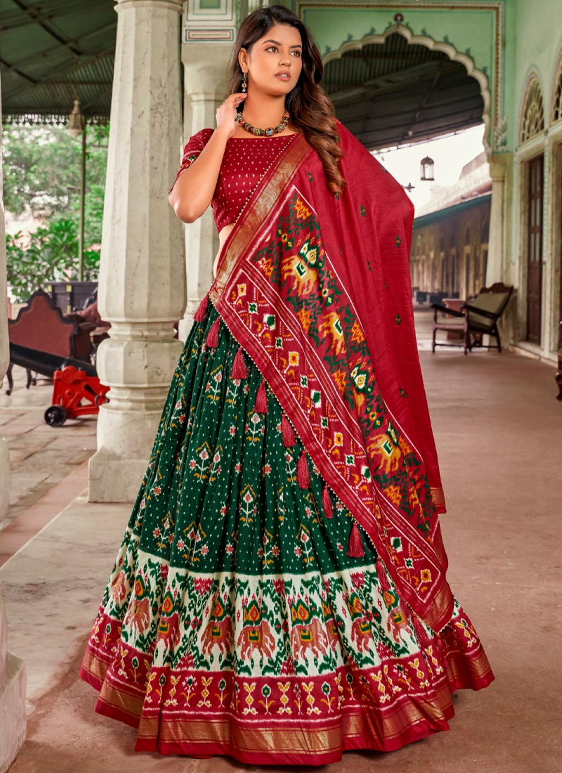 Green Red Color Banarasi Meenakari Traditional Wear Lehenga Choli  -45881557735 | Heenastyle