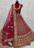 Designer Maroon Diamond Work Velvet Bridal Lehenga Choli