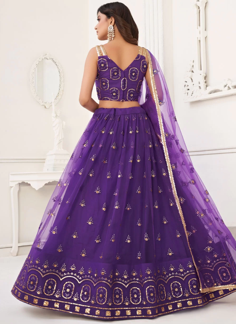 Designer Purple Butterfly Net Sequence Embroidery Work Lehenga Choli