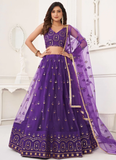 Designer Purple Butterfly Net Sequence Embroidery Work Lehenga Choli