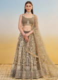 Designer Sequence Embroidered Brown Net Lehenga Choli For Party